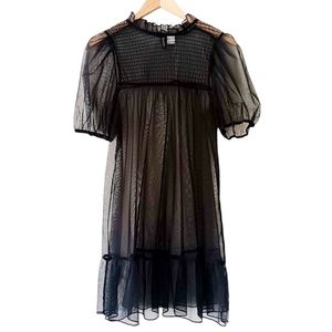 H&M | Sheer Black Tulle Babydoll Dress | Small